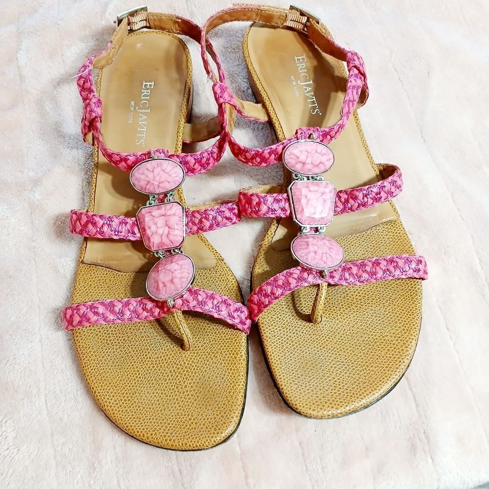 Eric Javits Pink Tan Strap Sandals Size 9M
